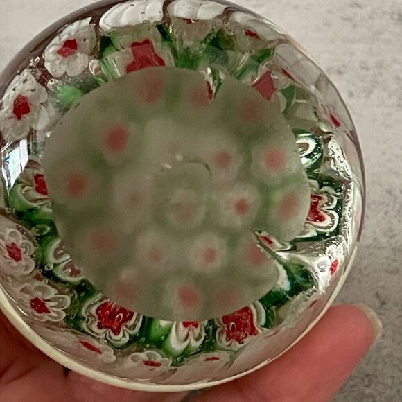 Millefiori Paperweight Handblown Studio Art Glass 2.5"H Red Green White Clear - Picture 9 of 9